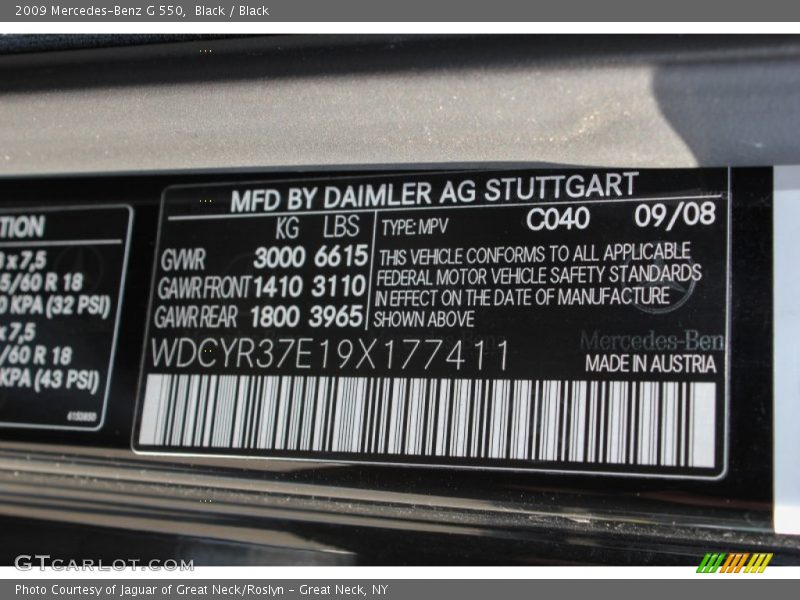 2009 G 550 Black Color Code 040