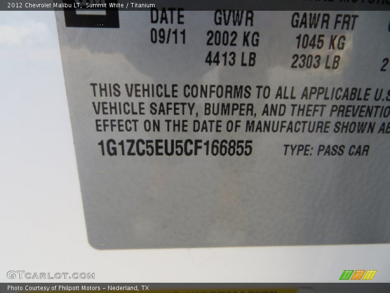 Summit White / Titanium 2012 Chevrolet Malibu LT