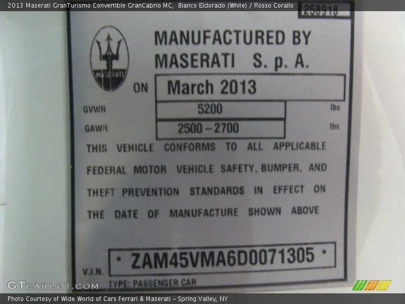 Bianco Eldorado (White) / Rosso Corallo 2013 Maserati GranTurismo Convertible GranCabrio MC