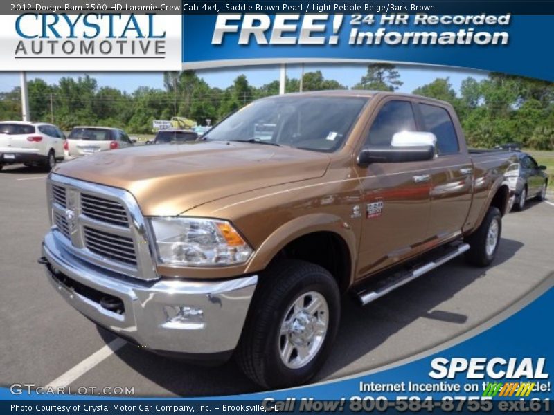 Saddle Brown Pearl / Light Pebble Beige/Bark Brown 2012 Dodge Ram 3500 HD Laramie Crew Cab 4x4