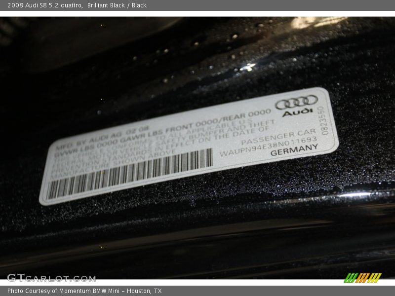 Brilliant Black / Black 2008 Audi S8 5.2 quattro