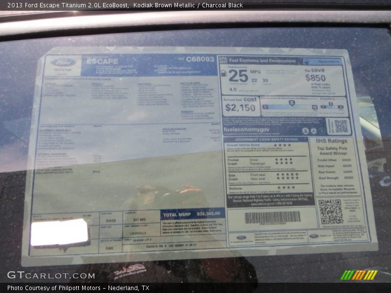 Kodiak Brown Metallic / Charcoal Black 2013 Ford Escape Titanium 2.0L EcoBoost