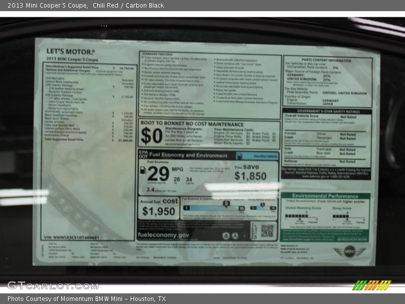 Chili Red / Carbon Black 2013 Mini Cooper S Coupe