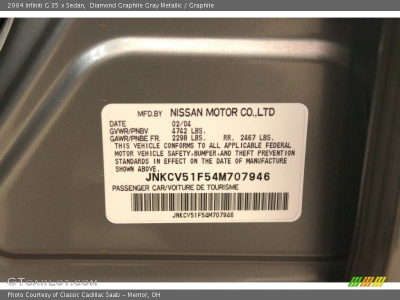 Diamond Graphite Gray Metallic / Graphite 2004 Infiniti G 35 x Sedan