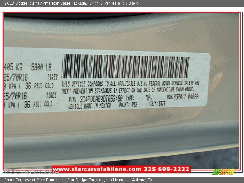 Bright Silver Metallic / Black 2013 Dodge Journey American Value Package