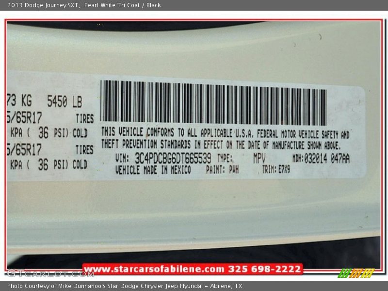 Pearl White Tri Coat / Black 2013 Dodge Journey SXT