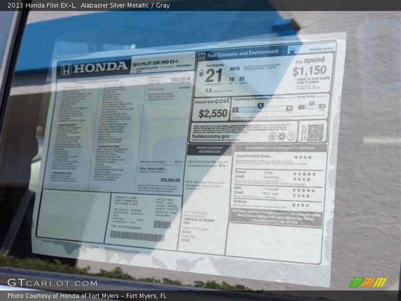 Alabaster Silver Metallic / Gray 2013 Honda Pilot EX-L