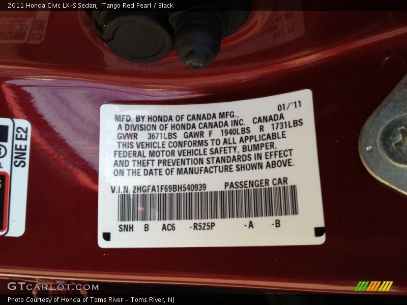 Tango Red Pearl / Black 2011 Honda Civic LX-S Sedan
