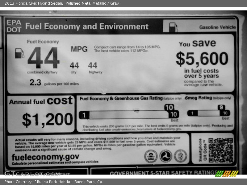 Polished Metal Metallic / Gray 2013 Honda Civic Hybrid Sedan