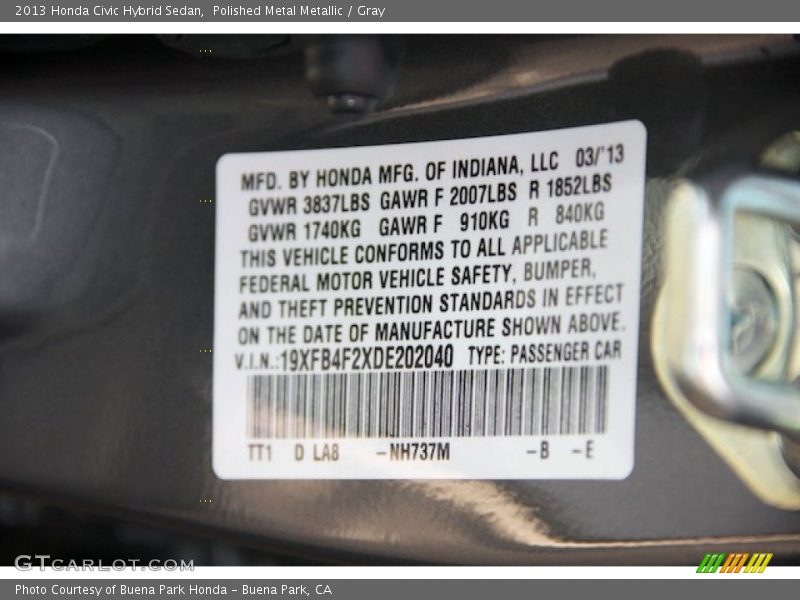 Polished Metal Metallic / Gray 2013 Honda Civic Hybrid Sedan