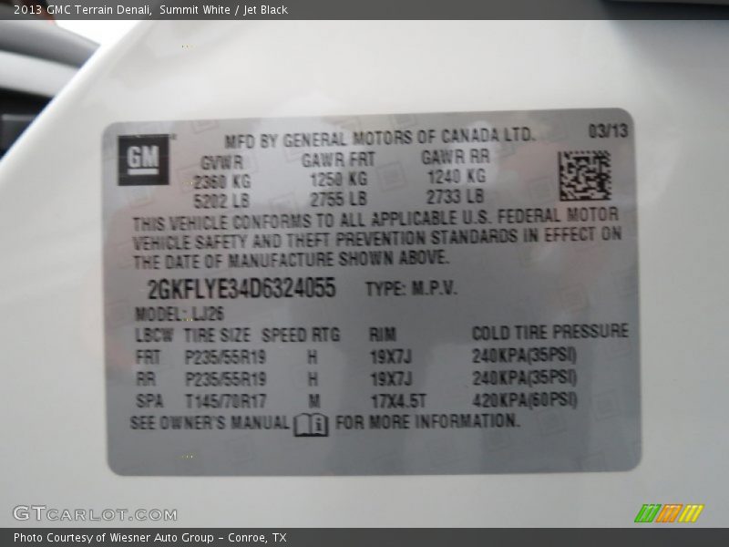 Summit White / Jet Black 2013 GMC Terrain Denali