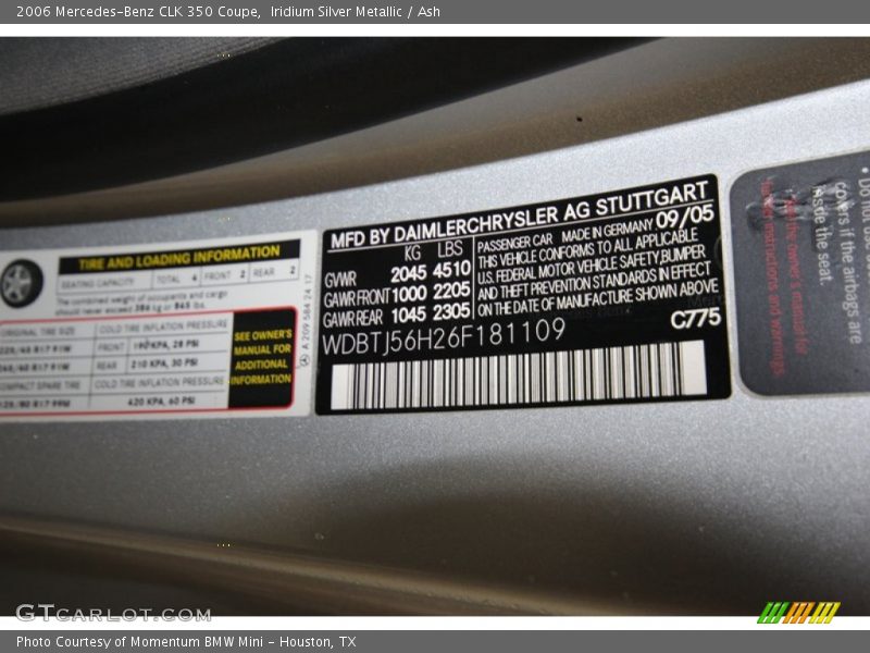 Iridium Silver Metallic / Ash 2006 Mercedes-Benz CLK 350 Coupe