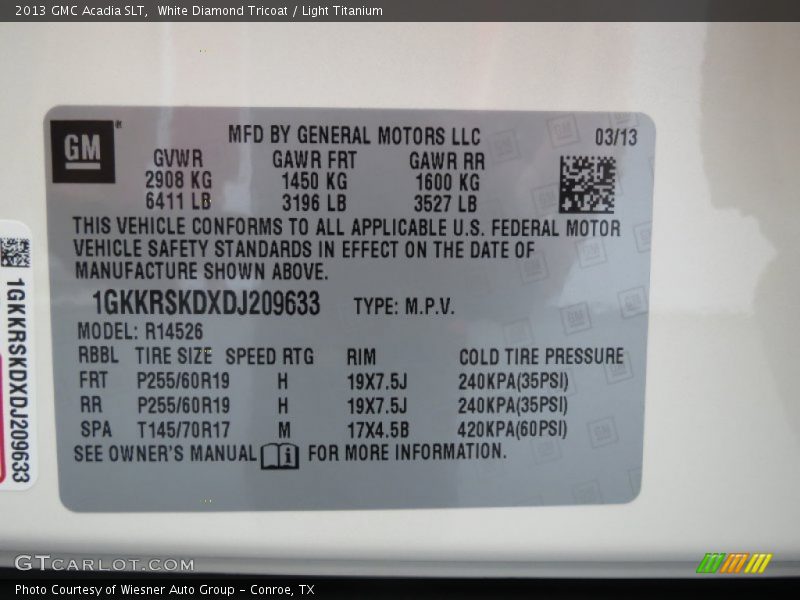 White Diamond Tricoat / Light Titanium 2013 GMC Acadia SLT