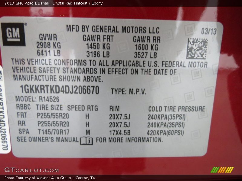 Crystal Red Tintcoat / Ebony 2013 GMC Acadia Denali