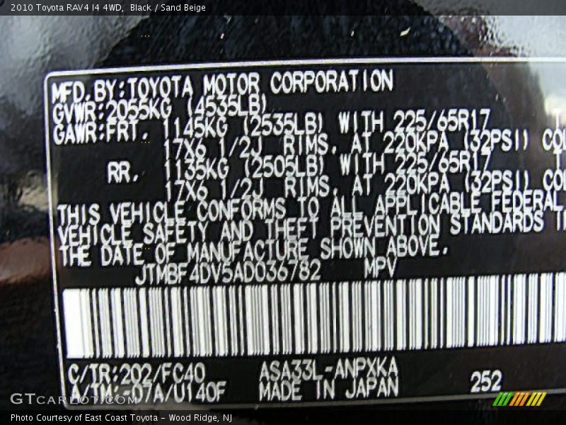 Black / Sand Beige 2010 Toyota RAV4 I4 4WD