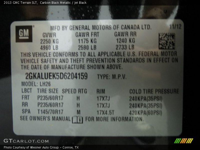 Carbon Black Metallic / Jet Black 2013 GMC Terrain SLT