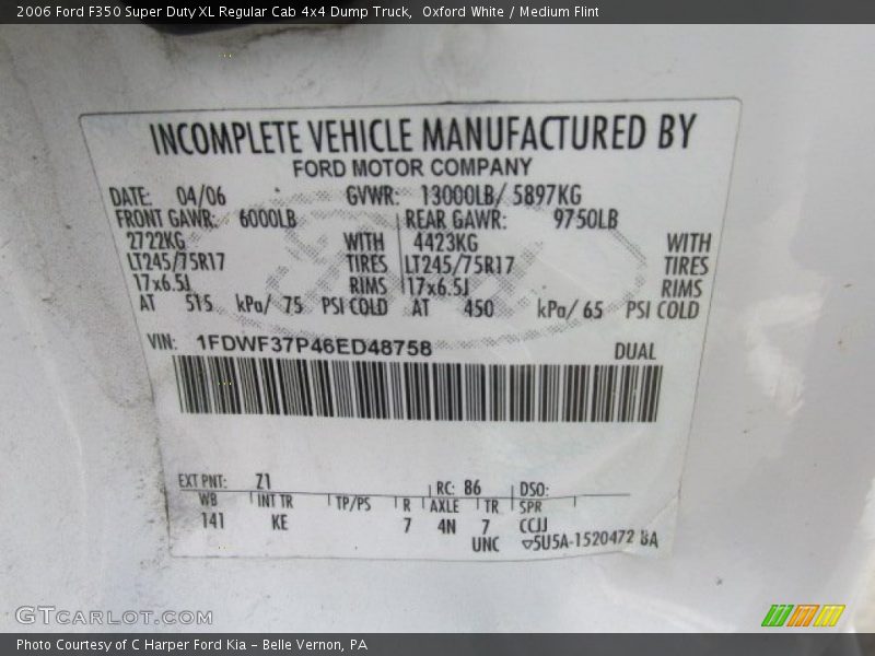 Oxford White / Medium Flint 2006 Ford F350 Super Duty XL Regular Cab 4x4 Dump Truck