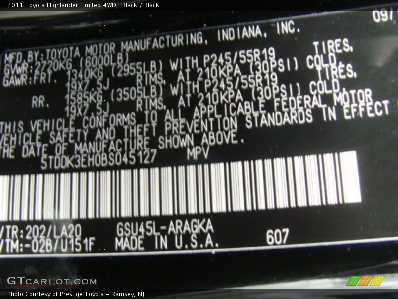 Black / Black 2011 Toyota Highlander Limited 4WD