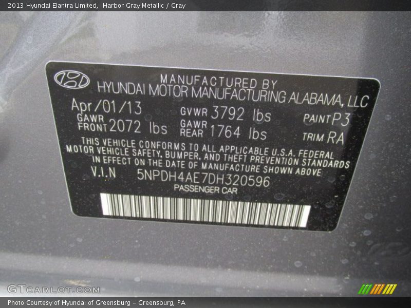 Harbor Gray Metallic / Gray 2013 Hyundai Elantra Limited