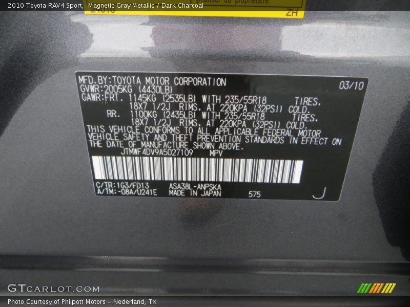 Magnetic Gray Metallic / Dark Charcoal 2010 Toyota RAV4 Sport