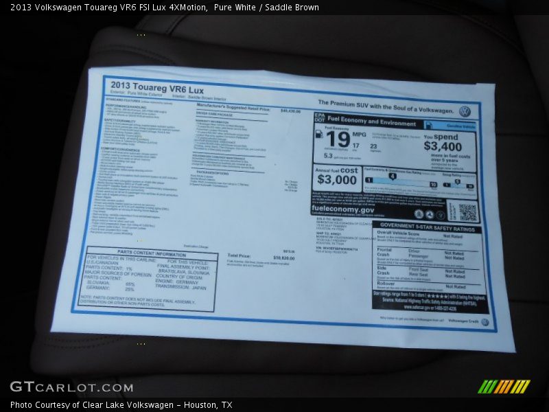 Pure White / Saddle Brown 2013 Volkswagen Touareg VR6 FSI Lux 4XMotion