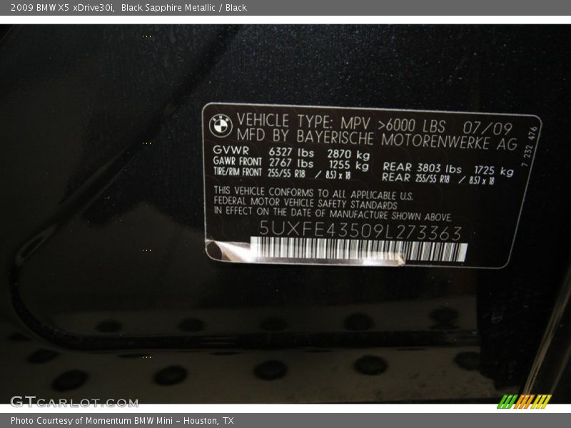 Black Sapphire Metallic / Black 2009 BMW X5 xDrive30i