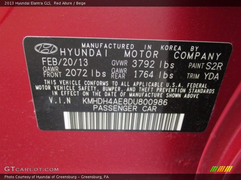 Red Allure / Beige 2013 Hyundai Elantra GLS