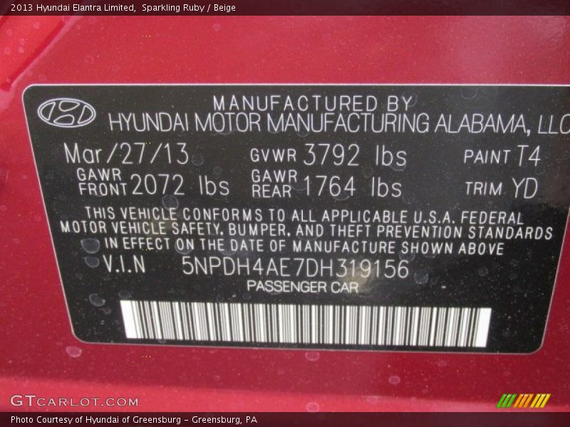 Sparkling Ruby / Beige 2013 Hyundai Elantra Limited
