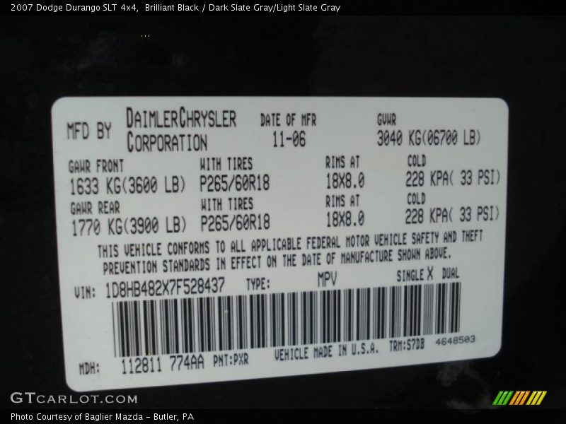 Brilliant Black / Dark Slate Gray/Light Slate Gray 2007 Dodge Durango SLT 4x4