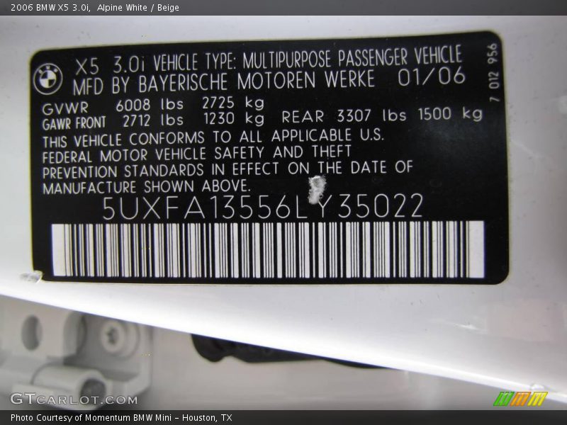 Alpine White / Beige 2006 BMW X5 3.0i