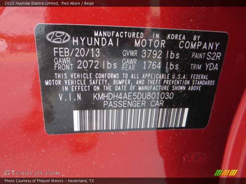 Red Allure / Beige 2013 Hyundai Elantra Limited