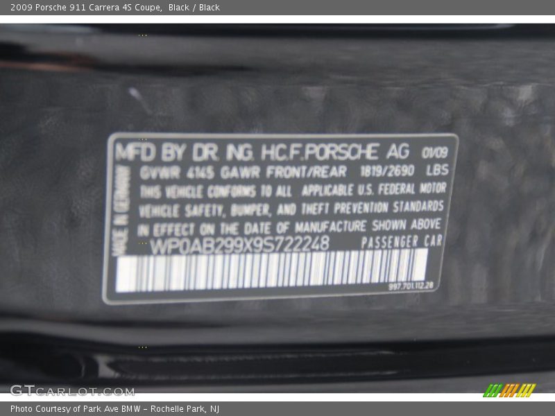 Black / Black 2009 Porsche 911 Carrera 4S Coupe