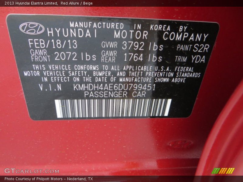 Red Allure / Beige 2013 Hyundai Elantra Limited