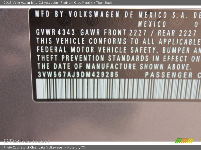 Platinum Gray Metallic / Titan Black 2013 Volkswagen Jetta GLI Autobahn
