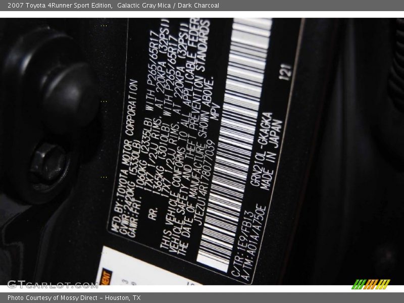 Galactic Gray Mica / Dark Charcoal 2007 Toyota 4Runner Sport Edition