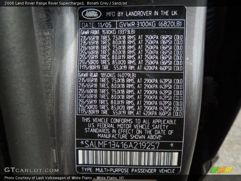 Bonatti Grey / Sand/Jet 2006 Land Rover Range Rover Supercharged