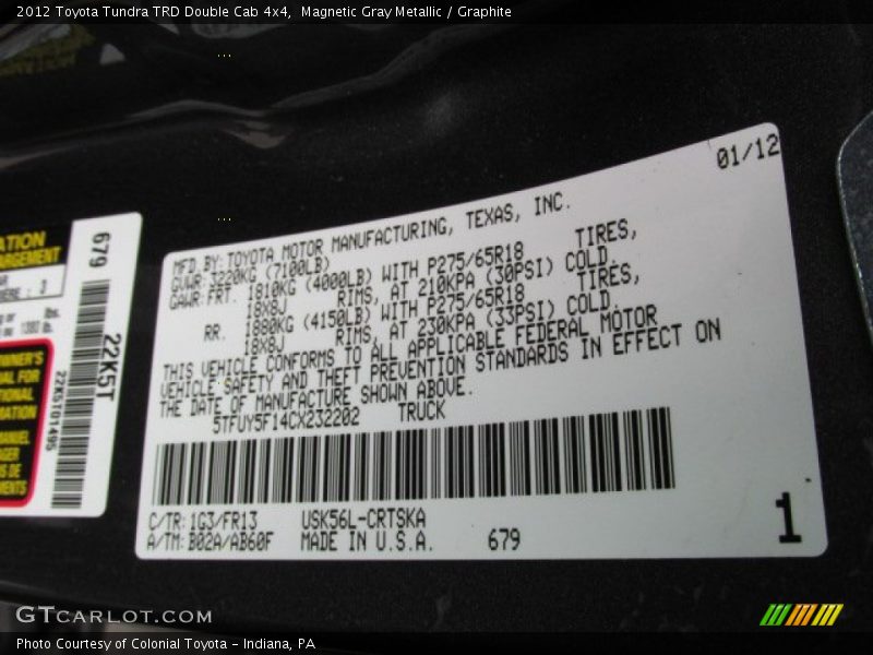 Magnetic Gray Metallic / Graphite 2012 Toyota Tundra TRD Double Cab 4x4