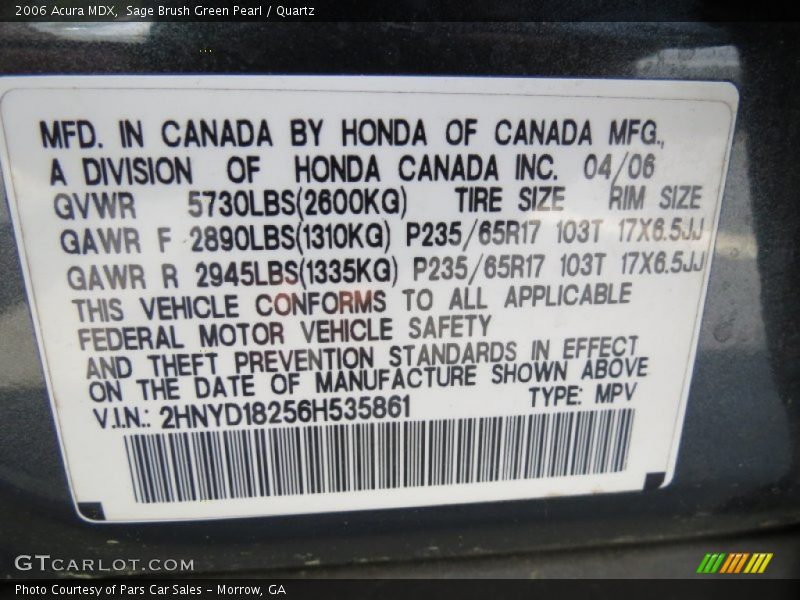 Sage Brush Green Pearl / Quartz 2006 Acura MDX