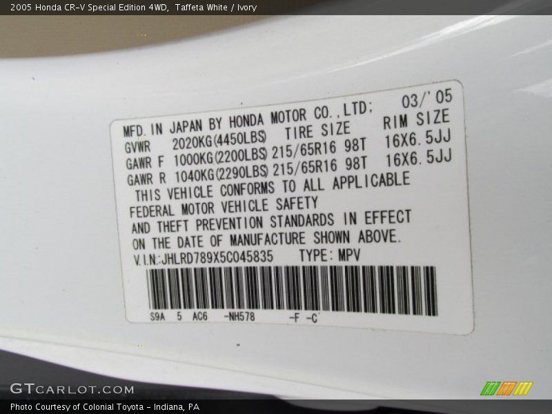 Taffeta White / Ivory 2005 Honda CR-V Special Edition 4WD