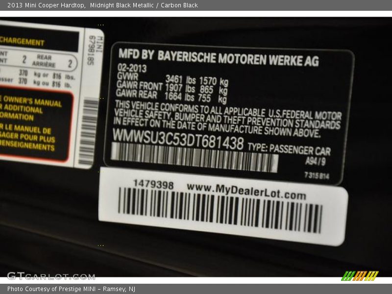 Midnight Black Metallic / Carbon Black 2013 Mini Cooper Hardtop