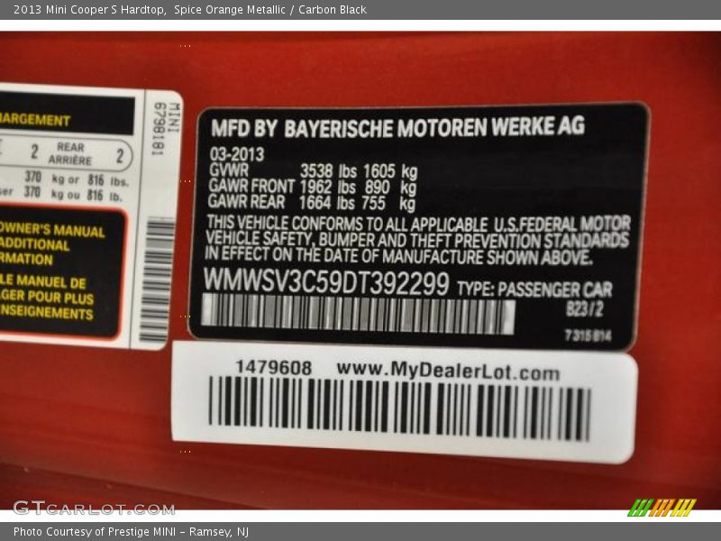 Spice Orange Metallic / Carbon Black 2013 Mini Cooper S Hardtop