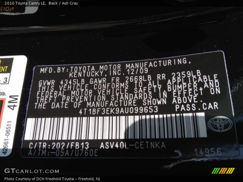 Black / Ash Gray 2010 Toyota Camry LE