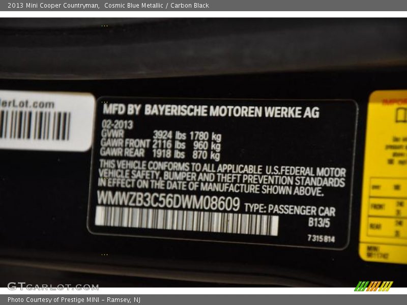 Cosmic Blue Metallic / Carbon Black 2013 Mini Cooper Countryman