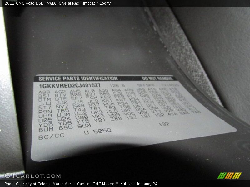 Crystal Red Tintcoat / Ebony 2012 GMC Acadia SLT AWD
