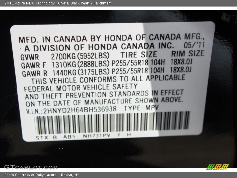 Crystal Black Pearl / Parchment 2011 Acura MDX Technology