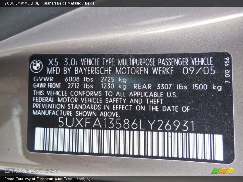 Kalahari Beige Metallic / Beige 2006 BMW X5 3.0i