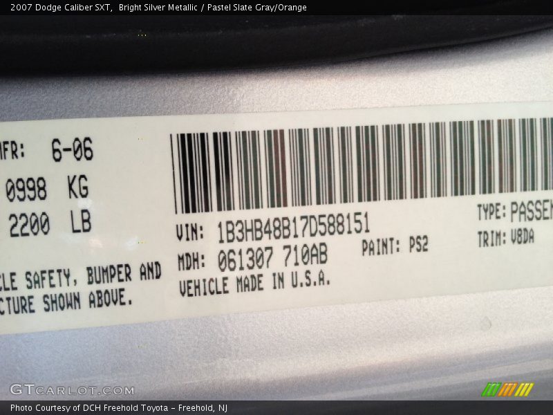 Bright Silver Metallic / Pastel Slate Gray/Orange 2007 Dodge Caliber SXT