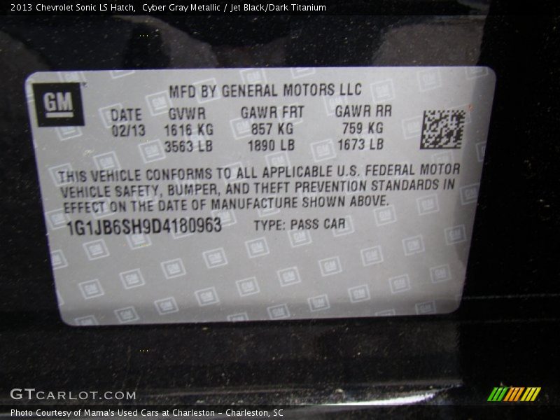Cyber Gray Metallic / Jet Black/Dark Titanium 2013 Chevrolet Sonic LS Hatch