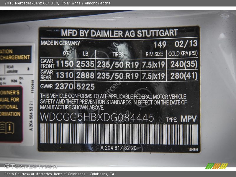 Polar White / Almond/Mocha 2013 Mercedes-Benz GLK 350