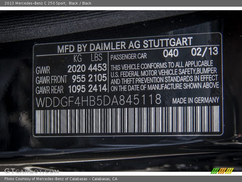 2013 C 250 Sport Black Color Code 040